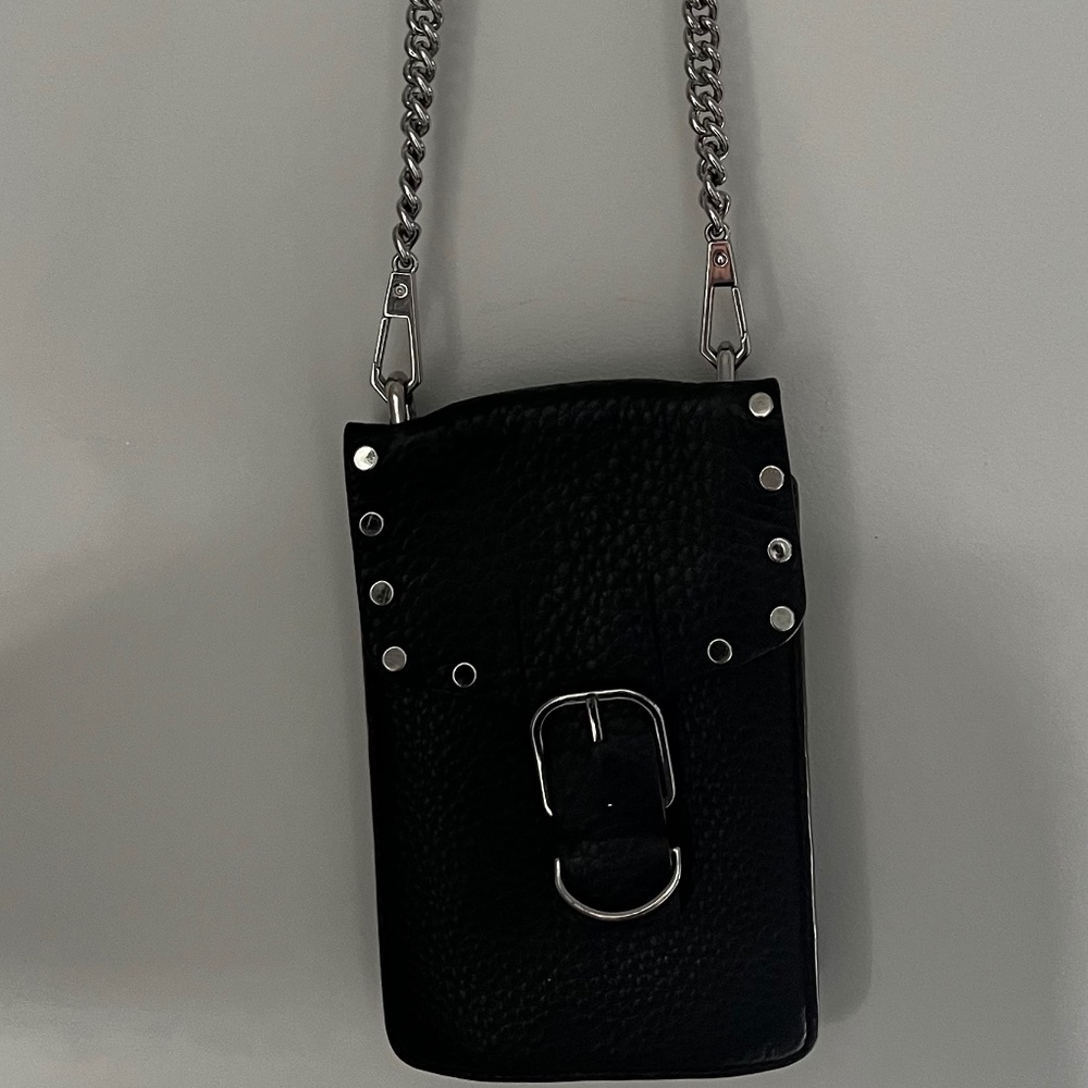 rebeccaminkoff  black crossbody purse with silver chain